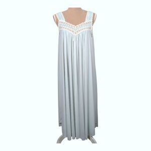 VINTAGE MISS ELAINE Pale Blue Nylon Mesh Nightgown Lace Stretch USA Medium